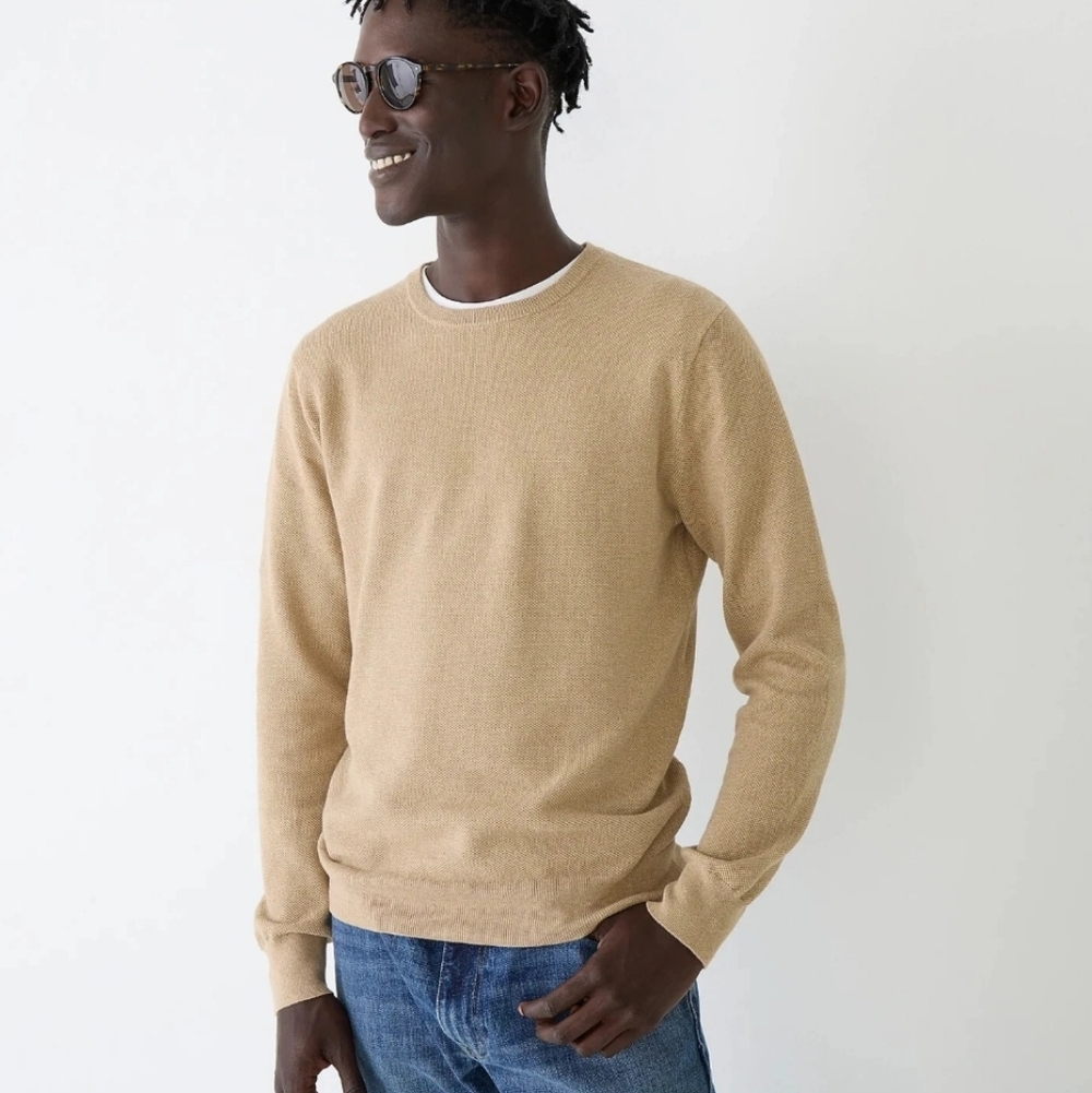 J. Crew Factory Tan 100% Cotton Garter Stitch Crewneck Light Spring SweaterXL